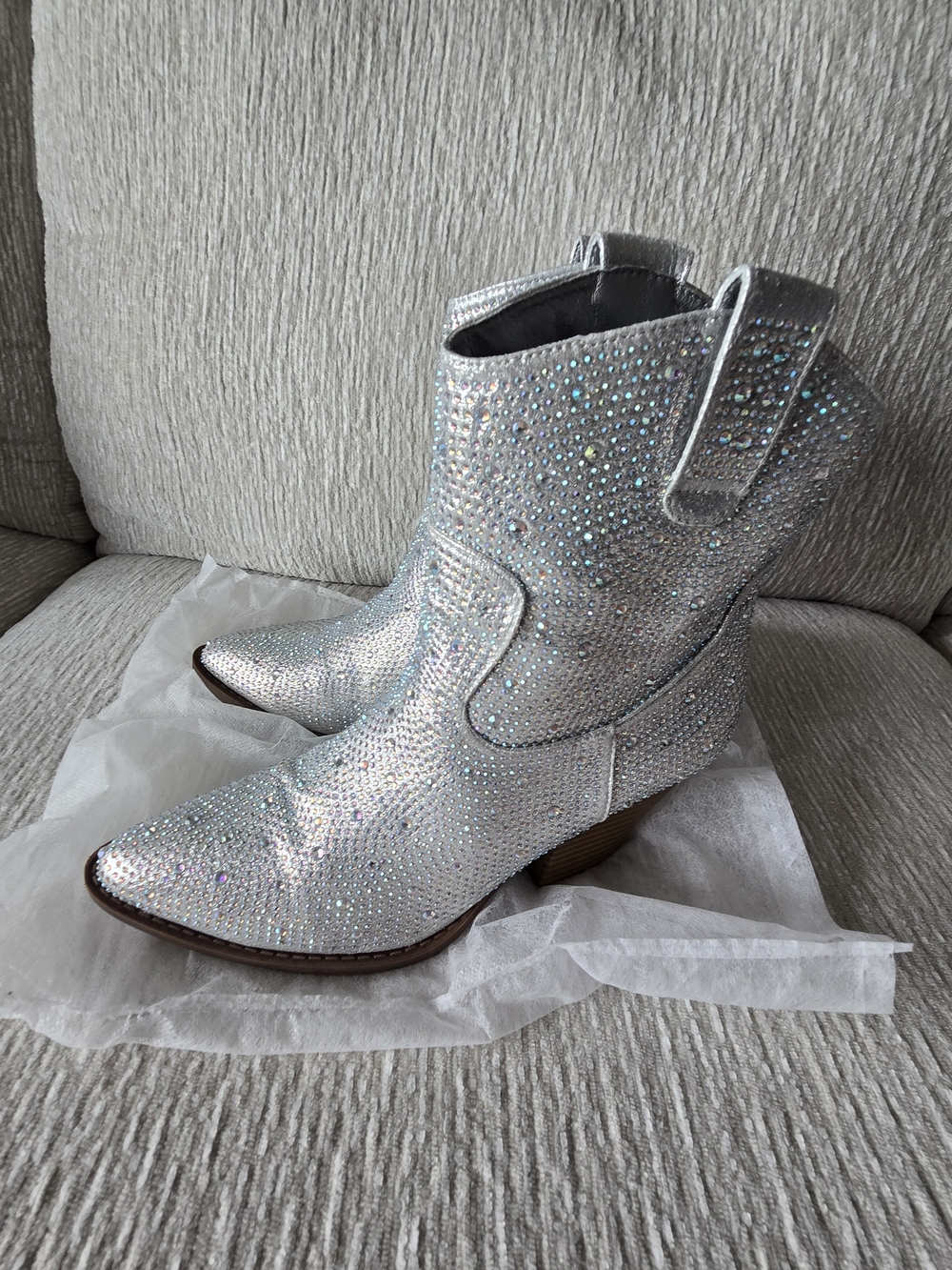 Forever New Silver Crystal Embellished Western Ankle Boots